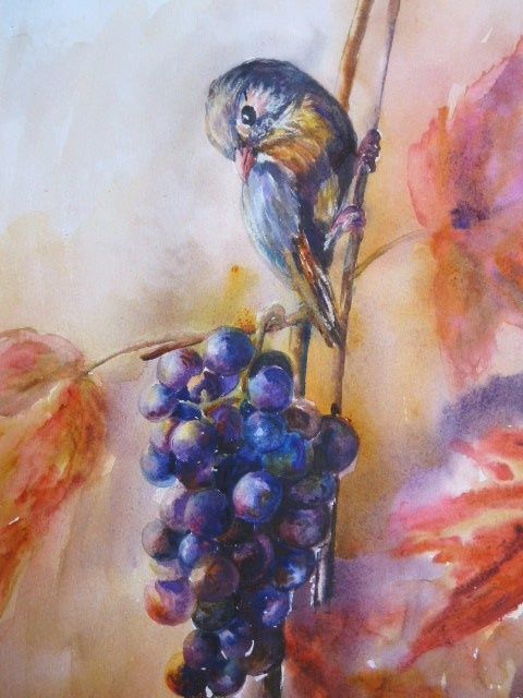 Peinture intitulée "Les raisins et l'oi…" par Michèle Rossetto, Œuvre d'art originale