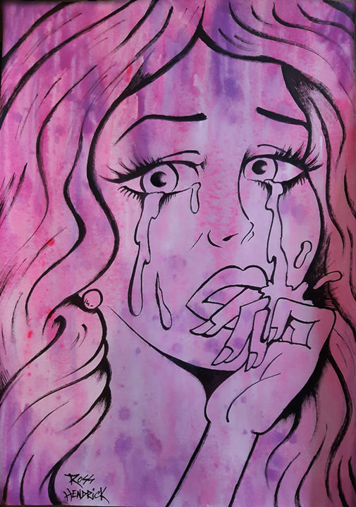 Schilderij getiteld "Crying Girl #artist…" door Ross Hendrick, Origineel Kunstwerk, Acryl