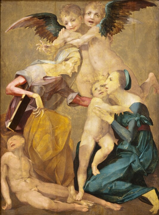 Malarstwo zatytułowany „The Holy Family” autorstwa Rosso Fiorentino, Oryginalna praca, Olej