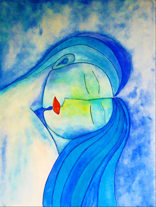 Painting titled "Un mare d'amore" by Marina Baciocchi, Original Artwork, Watercolor Mounted on Other rigid panel