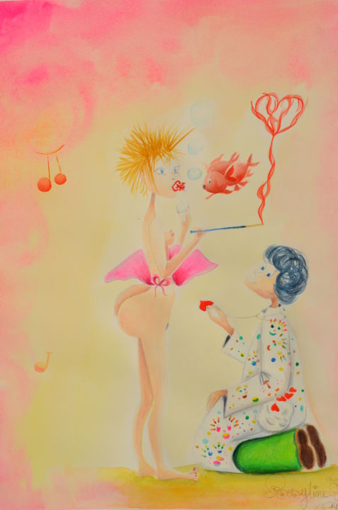 Картина под названием "Niké, la patiente" - Rosyline, Подлинное произведение искусства, Акварель