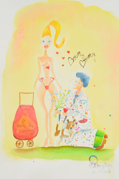 绘画 标题为“Zozie la blonde” 由Rosyline, 原创艺术品, 水彩