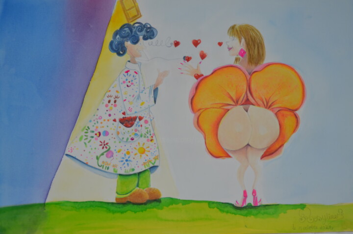 Картина под названием "Belle maman et son…" - Rosyline, Подлинное произведение искусства, Акварель