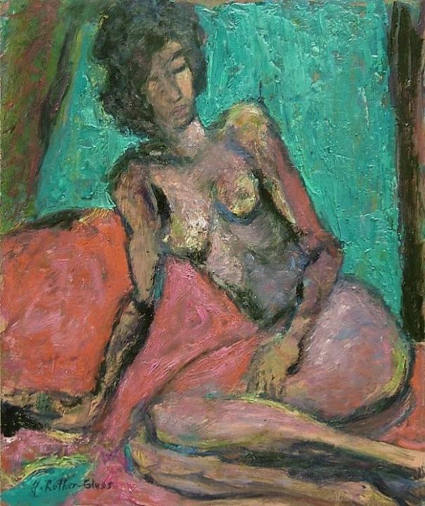 Malerei mit dem Titel "Thinking Nude" von Johannes Rother-Glass, Original-Kunstwerk