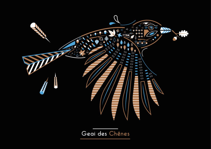 Digital Arts titled "Geai des Chênes" by Thibaud Metras, Original Artwork, 2D Digital Work