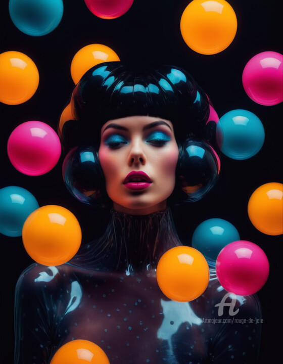 Arts numériques intitulée "Latex Bubbles Girl…" par Rouge De Joie, Œuvre d'art originale, Image générée par l'IA