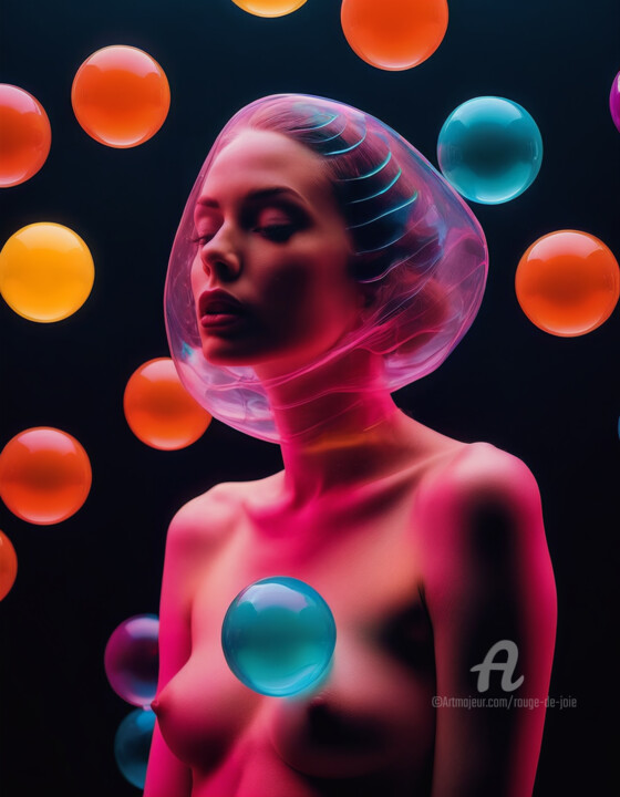 Arte digitale intitolato "Latex Bubbles Girl…" da Rouge De Joie, Opera d'arte originale, Immagine generata dall'IA