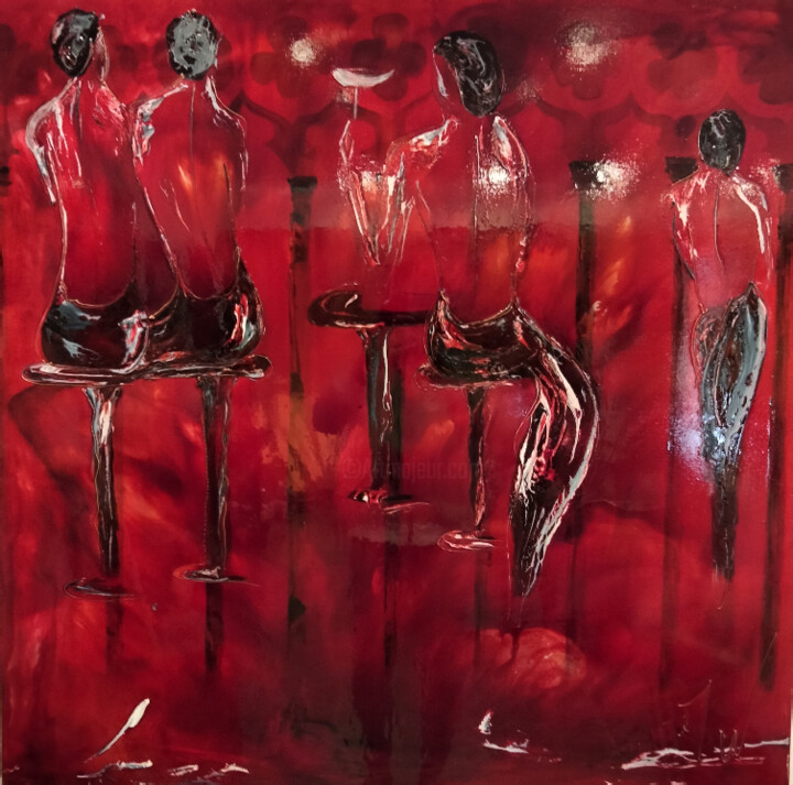 Peinture intitulée "Soirée louves 2" par Rouge William, Œuvre d'art originale, Acrylique