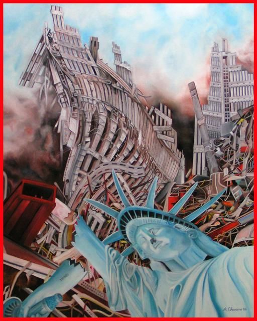 Painting titled "world trade center" by André Chavanne, Original Artwork, Oil