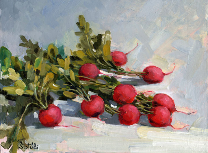 Painting titled "radishes" by Dino Sistilli, Original Artwork, Oil