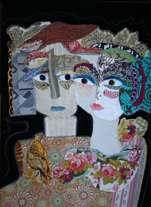 Arte têxtil intitulada "Le couple historiqu…" por Katherine Roumanoff, Obras de arte originais, Colagens