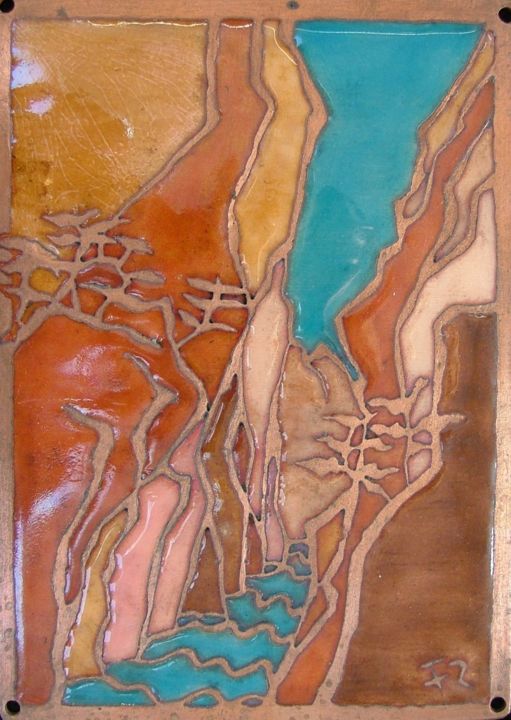 Painting titled "Dadès" by Frédérique Rouquette, Original Artwork, Metals Mounted on Other rigid panel