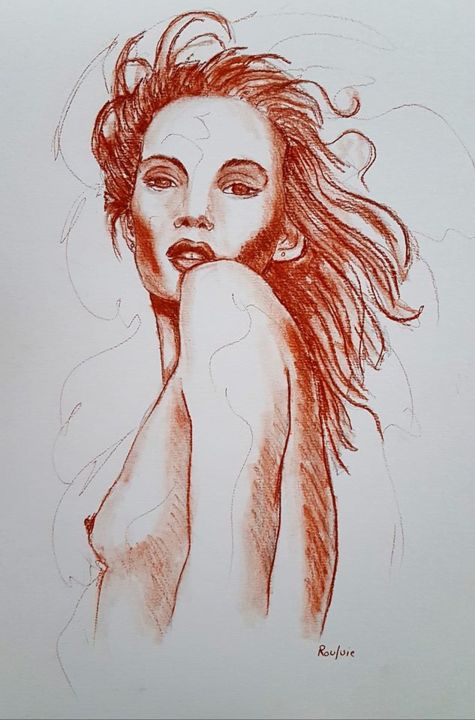 Drawing titled "Celle qui vole au v…" by Valerie Rouquie, Original Artwork, Pencil