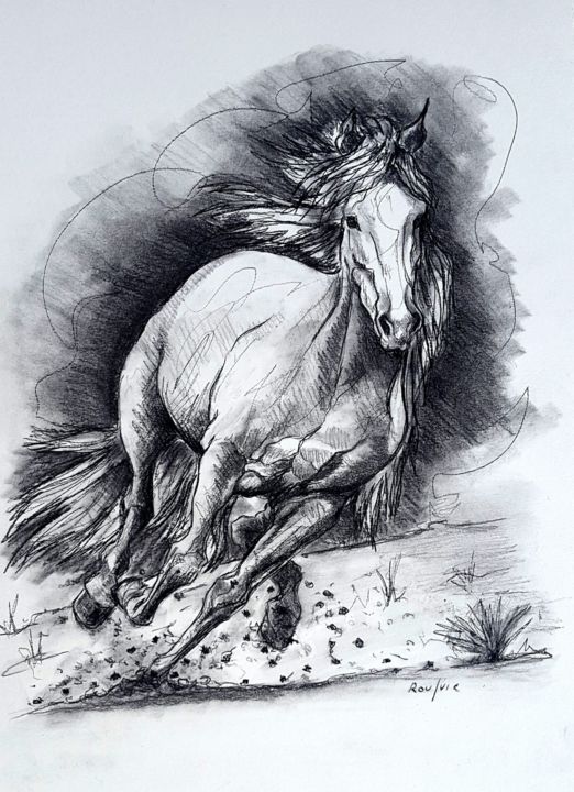 Drawing titled "Cheval" by Valerie Rouquie, Original Artwork, Pencil