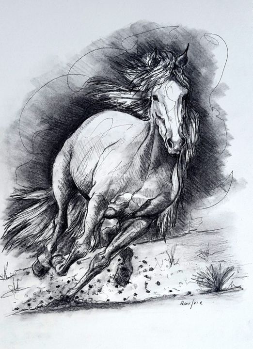 Dessin intitulée "Cheval" par Valerie Rouquie, Œuvre d'art originale, Crayon