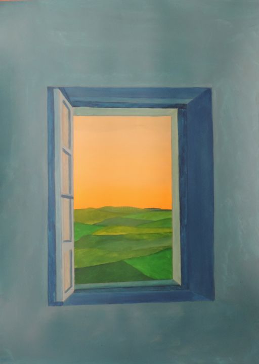 Peinture intitulée "les champs au loin…" par Jean Daniel Rousseau, Œuvre d'art originale, Acrylique