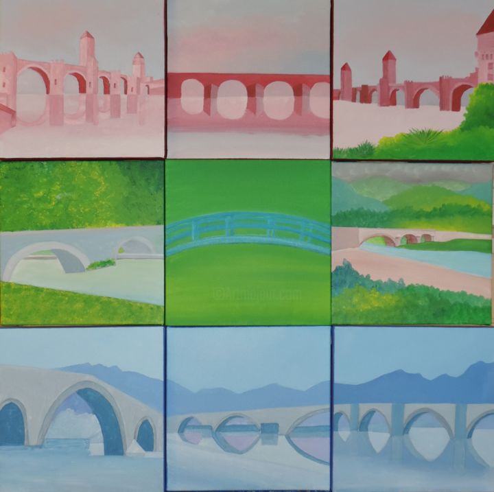 Malerei mit dem Titel "Les ponts, la relat…" von Jean Daniel Rousseau, Original-Kunstwerk, Acryl