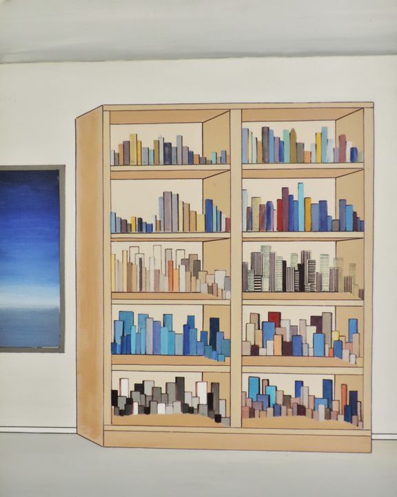 Pintura titulada ""La bibliothèque de…" por Jean Daniel Rousseau, Obra de arte original, Acrílico