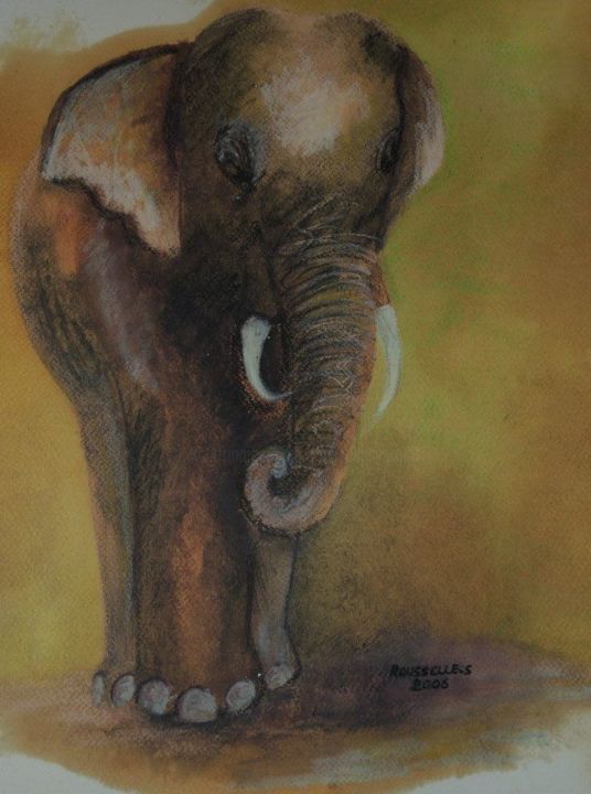 Painting titled "elephant 1" by Sylvie Rousselle, Original Artwork, Pastel