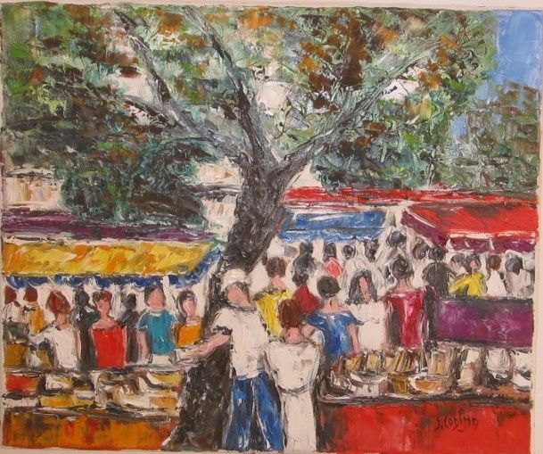 Peinture intitulée "marché catalan" par Jocelyne Codina, Œuvre d'art originale