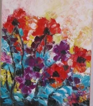 Painting titled "fleurs rouges" by Jocelyne Codina, Original Artwork