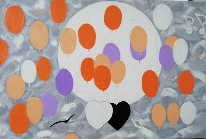 Peinture intitulée "Les Ballons, Messag…" par Angele Sunnys, Œuvre d'art originale, Acrylique