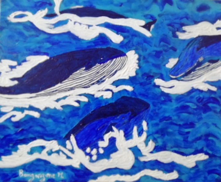 Painting titled "Les Baleines, sourc…" by Angele Sunnys, Original Artwork, Acrylic