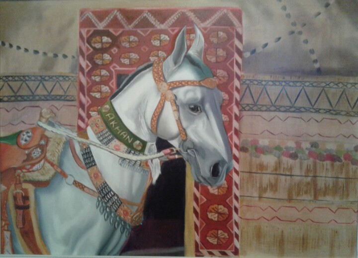 Painting titled "Akhan akhalteke hor…" by Rovshan Nurmuradov, Original Artwork