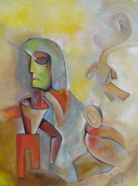 Schilderij getiteld "The Face" door Roxana Donisanu, Origineel Kunstwerk, Olie