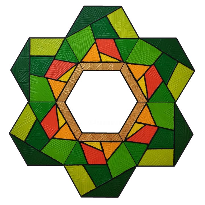 Pintura intitulada "Hexagon Flower Gold…" por Roxana Molnar, Obras de arte originais, Acrílico