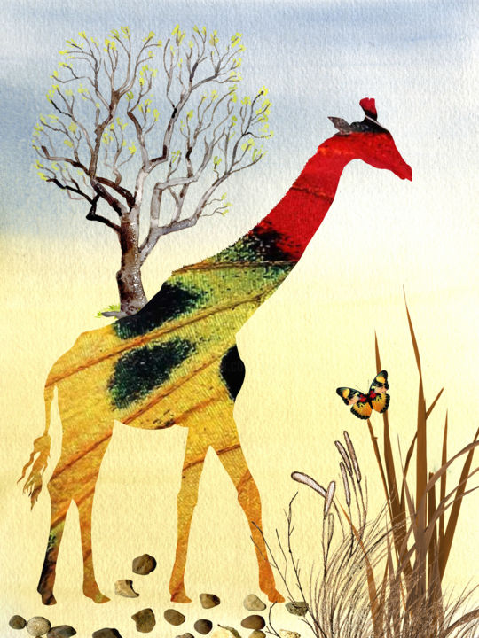 Arts numériques intitulée "Butterfly Giraffe" par Roxana Ferllini, Œuvre d'art originale, Pochoir