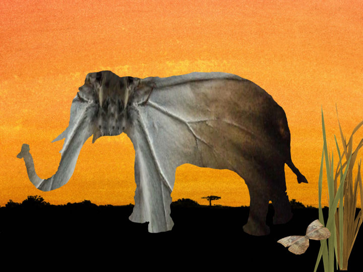 Digital Arts titled "Butterfly Elephant" by Roxana Ferllini, Original Artwork, Stencil