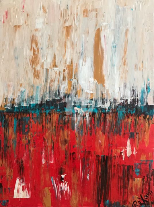 Painting titled "Red Lagoon" by Roxani Rohner, Original Artwork, Acrylic