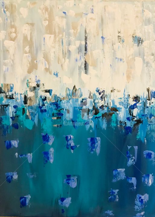 Ζωγραφική με τίτλο "Aqua Blue Lagoon" από Roxani Rohner, Αυθεντικά έργα τέχνης, Ακρυλικό