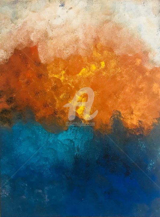 Ζωγραφική με τίτλο "Orange Cloud" από Roxani Rohner, Αυθεντικά έργα τέχνης, Ακρυλικό