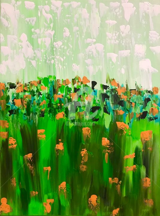 Peinture intitulée "Verde Lagoon/ Lagun…" par Roxani Rohner, Œuvre d'art originale, Acrylique