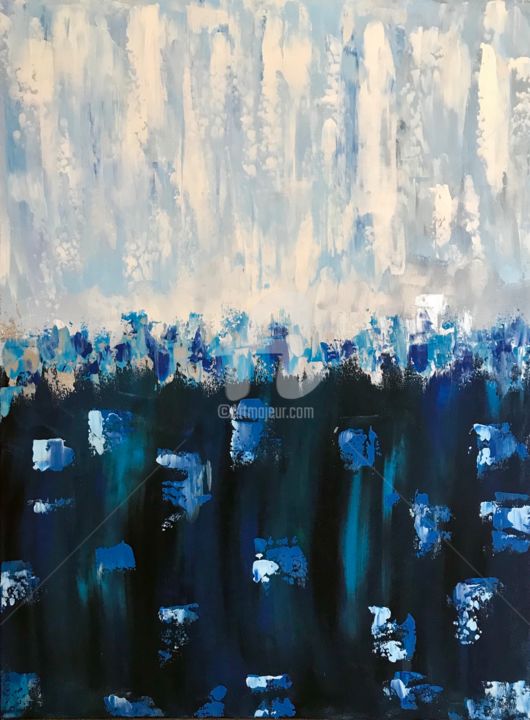 Peinture intitulée "Aquamarine Lagoon" par Roxani Rohner, Œuvre d'art originale, Acrylique