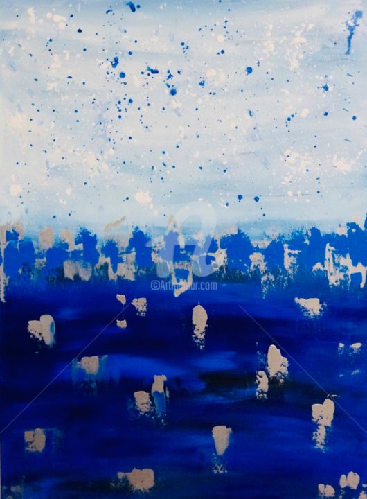 Painting titled "Silver Rain Lagoon" by Roxani Rohner, Original Artwork, Acrylic