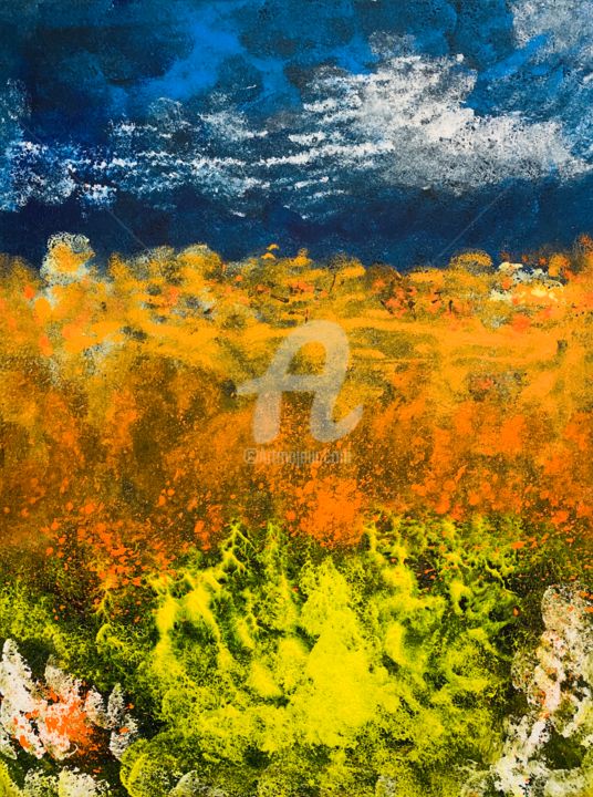 Ζωγραφική με τίτλο "Sunny drops cloud" από Roxani Rohner, Αυθεντικά έργα τέχνης, Ακρυλικό