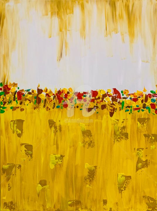 Painting titled "Sunflower Lagoon SA…" by Roxani Rohner, Original Artwork, Acrylic