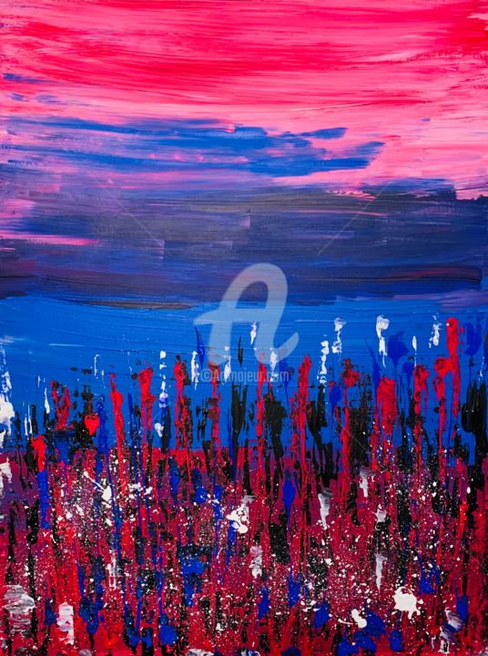 Schilderij getiteld "Cityscape Horizon" door Roxani Rohner, Origineel Kunstwerk, Acryl