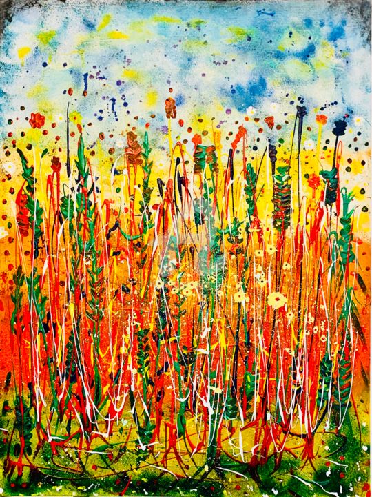 Painting titled "Morning Flowers fly…" by Roxani Rohner, Original Artwork, Acrylic