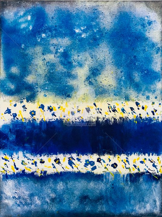 Painting titled "Blue Daisy Field" by Roxani Rohner, Original Artwork, Acrylic