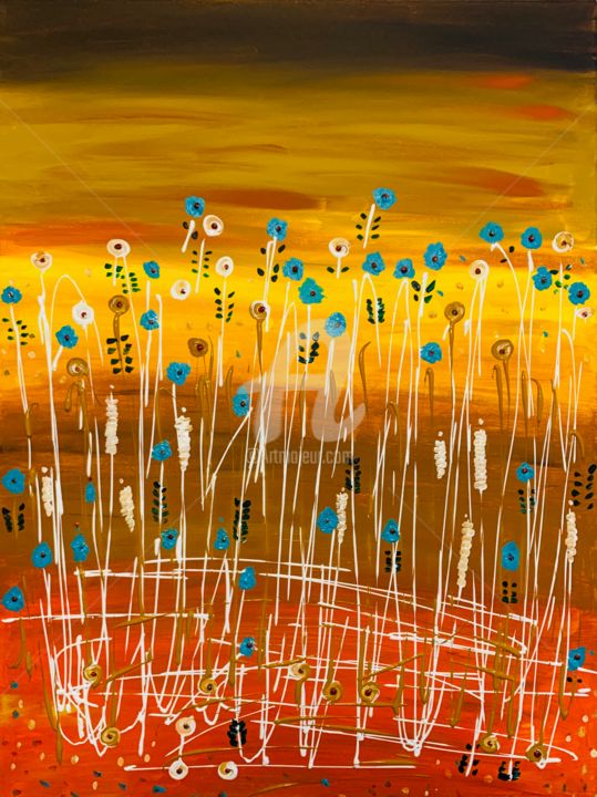 「Tropical Flowers fl…」というタイトルの絵画 Roxani Rohnerによって, オリジナルのアートワーク, アクリル