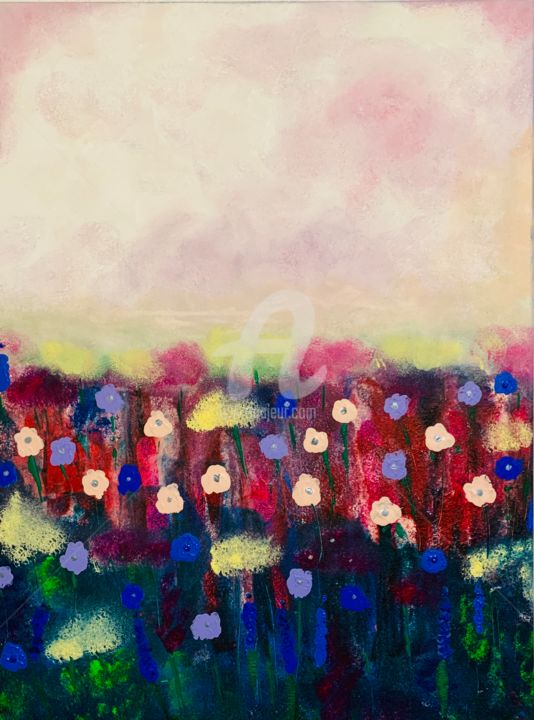 Painting titled "Wildflowers Field" by Roxani Rohner, Original Artwork, Acrylic