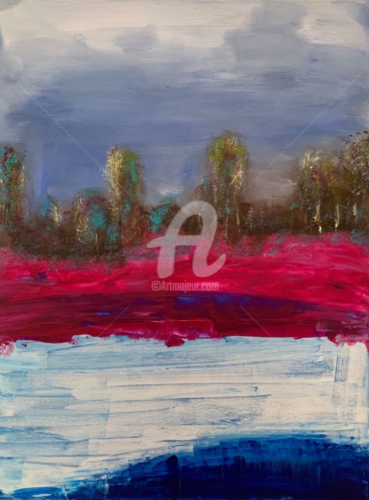 Painting titled "The Lake" by Roxani Rohner, Original Artwork, Acrylic