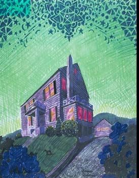 Drawing titled "House at Sunrise" by Roxanne Baldwin, Original Artwork