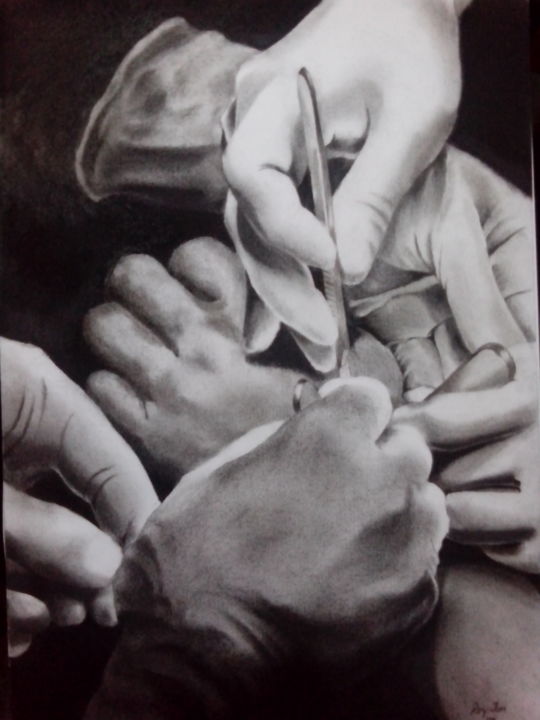 Drawing titled "HANDS" by Roy Tan, Original Artwork, Charcoal