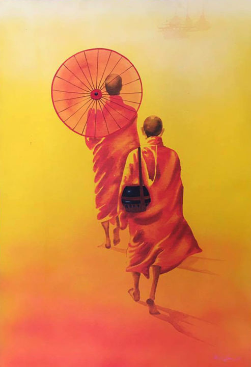 Картина под названием "Thai Buddha Painting" - Royalthaiart, Подлинное произведение искусства, Акрил