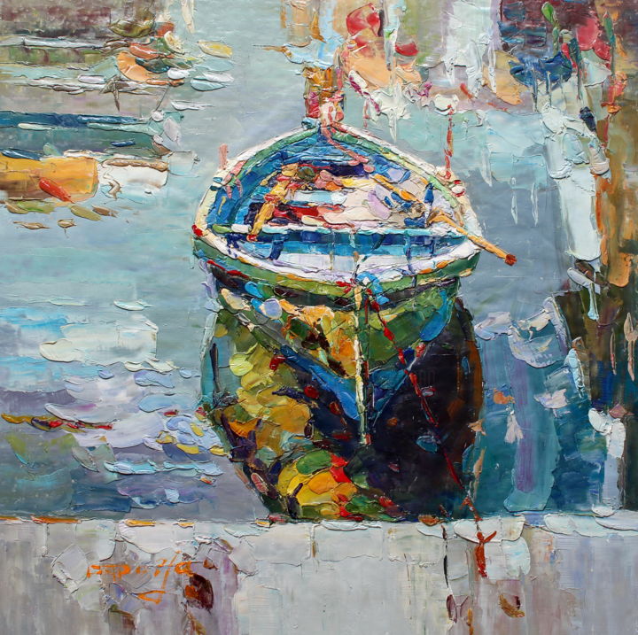 Painting titled "60x60cm Boat" by Royo Liu, Original Artwork, Oil